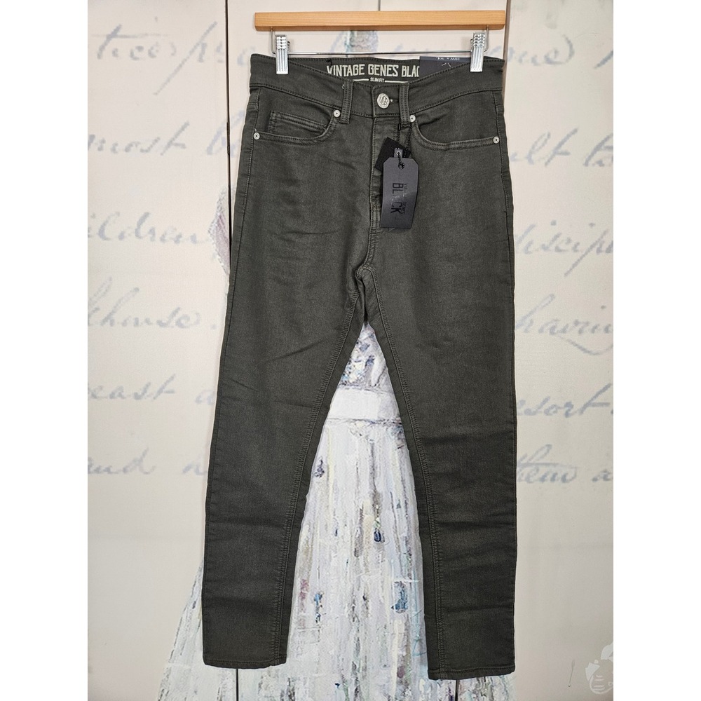 Vintage Genes Black Slim Fit French Terry Denim Pants Mens 28x30 Olive Green NEW